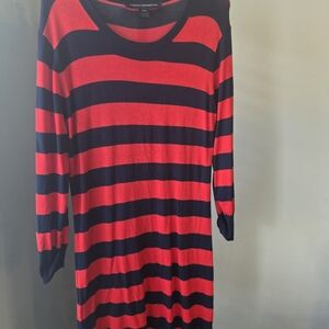 French Connection Sweater Red and Navy Blue Striped Long Sleeve Dress